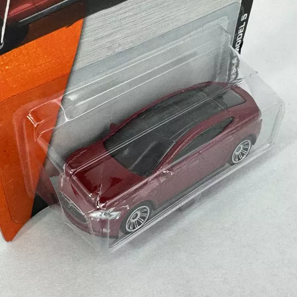 2015 Matchbox MBX Adventure City Tesla Model S Burgundy NIP
