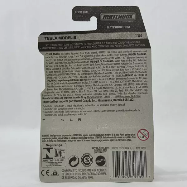 2015 Matchbox MBX Adventure City Tesla Model S Burgundy NIP