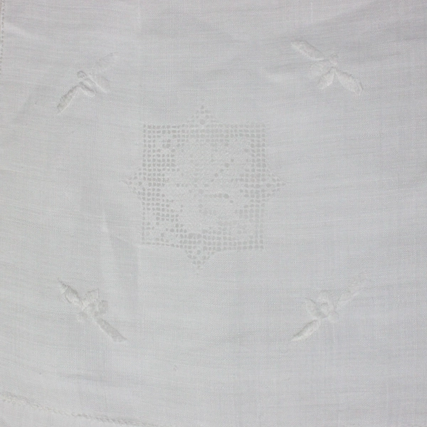 Embroidered Plain White Square Tea Tablecloth 50" Flawed