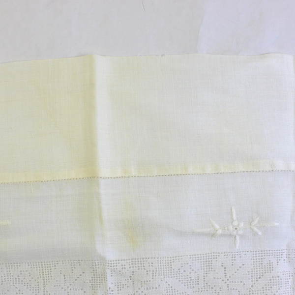 Embroidered Plain White Square Tea Tablecloth 50" Flawed