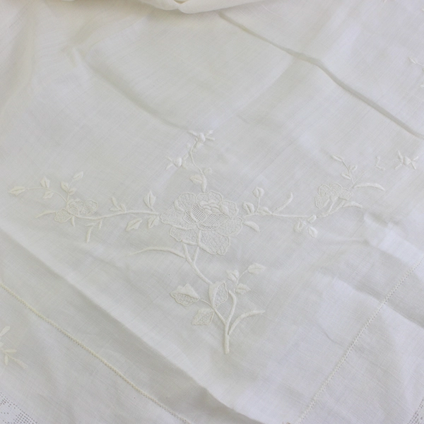 Embroidered Plain White Square Tea Tablecloth 50" Flawed