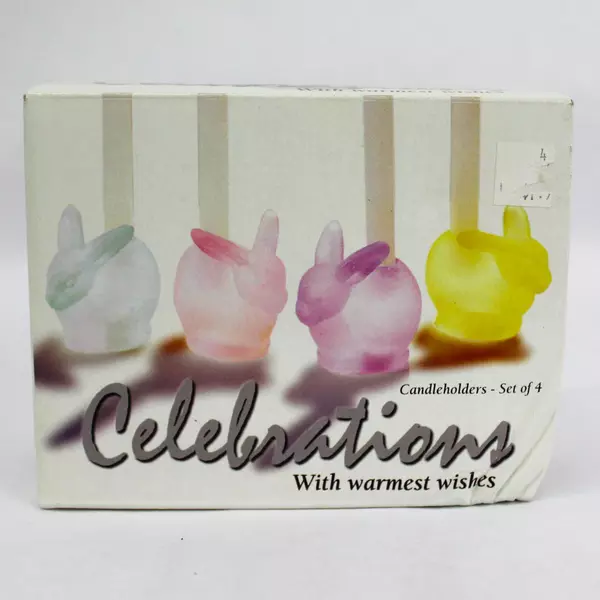 Set Of 4 Celebrations Frosted Glass Rabbit Taper Candle Holders Easter