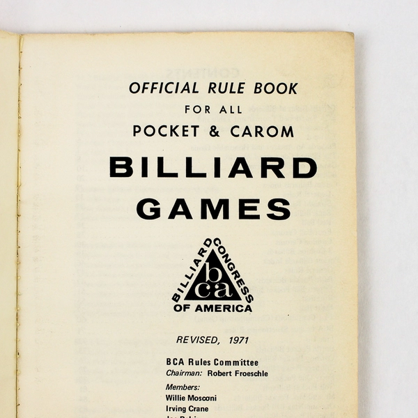 Vintage Billiard Games Official Rule Book from Billiard Congress of America 1971