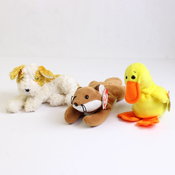 Lot of 3 Ty Beanie Babies Quackers Duck Sly Fox and Darling Dog
