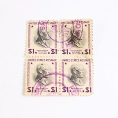 4 Canceled U.S. Postage Stamps $1 Woodrow Wilson