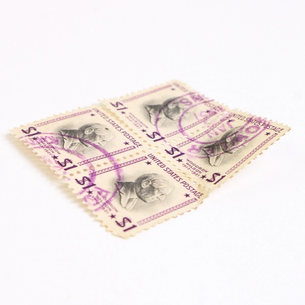 4 Canceled U.S. Postage Stamps $1 Woodrow Wilson