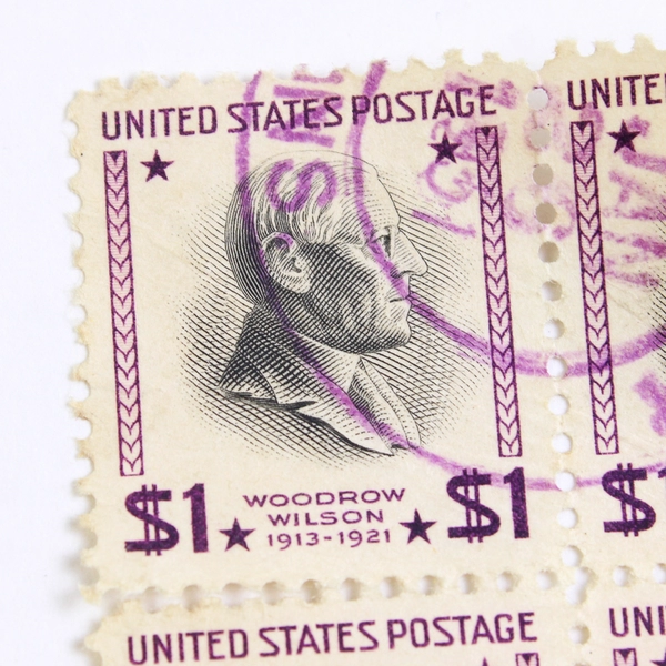 4 Canceled U.S. Postage Stamps $1 Woodrow Wilson