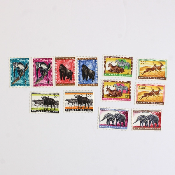 Lot of 12 Vintage Ruanda Urundi Mint NH Stamps African Animal Designs