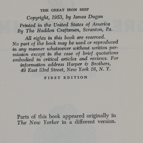 The Great Iron Ship by James Dugan 1953 First Edition Hardcover Dust Jacket