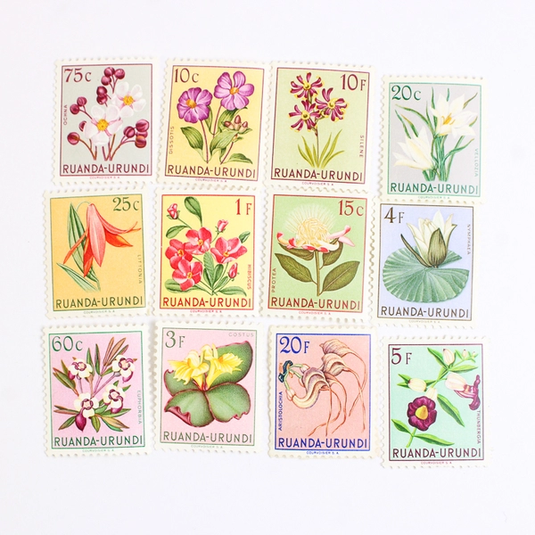 Lot of 21 Vintage Ruanda Urundi Mint NH Stamps Botanical Designs