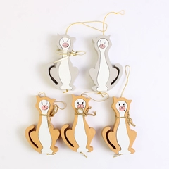 Set of 5 Hand-Painted Wooden Cat Ornaments