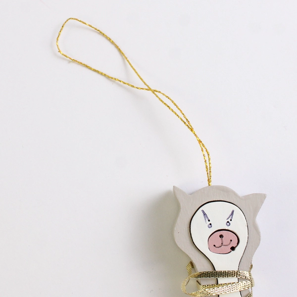 Set of 5 Hand-Painted Wooden Cat Ornaments