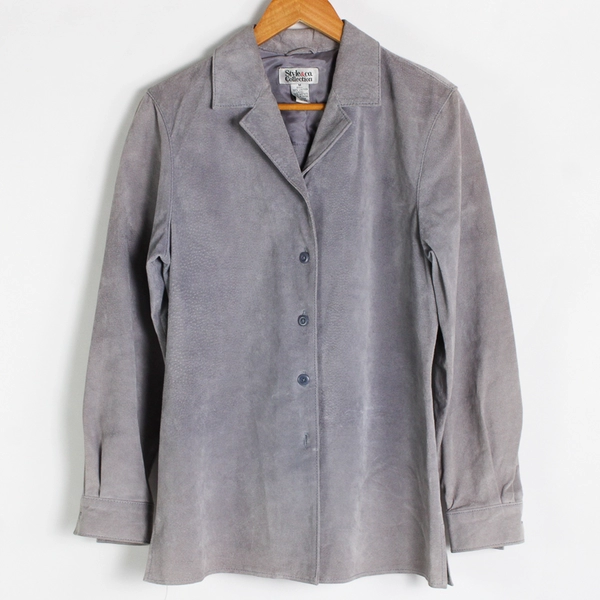 Style & Co. Collection Leather Gray Blazer Women's Jacket Button Up Size M