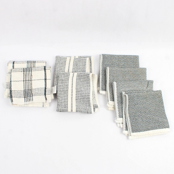 Lot of 8 Black & White Patterned Kitchen Dishcloths Unbranded 10x10 in