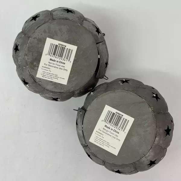 2 Pierced Metal Pumpkin Tealight Candle Holders Halloween Autumn Decor