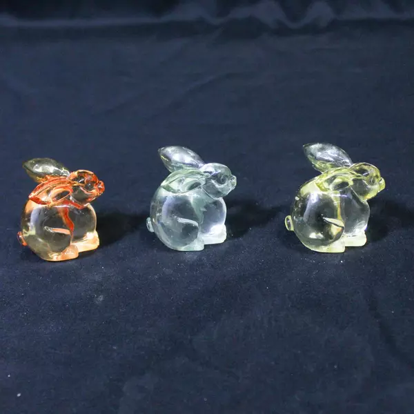 Lot of 3 Acrylic Easter Rabbit Figurines 2 Inch Orange Green Yellow
