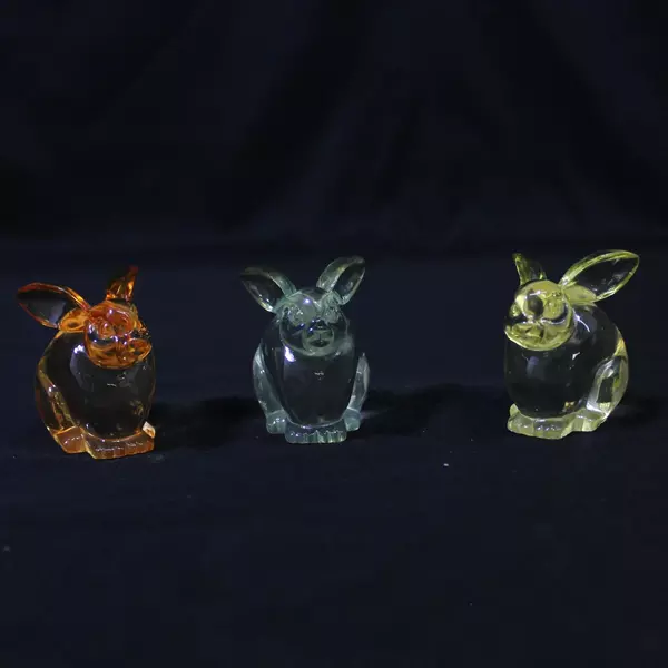 Lot of 3 Acrylic Easter Rabbit Figurines 2 Inch Orange Green Yellow