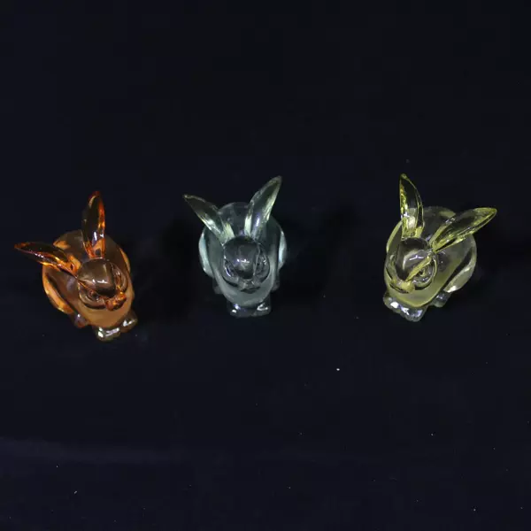 Lot of 3 Acrylic Easter Rabbit Figurines 2 Inch Orange Green Yellow