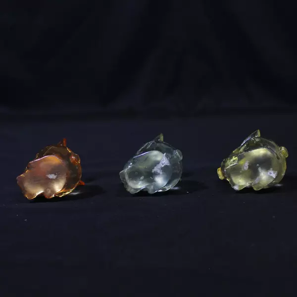 Lot of 3 Acrylic Easter Rabbit Figurines 2 Inch Orange Green Yellow