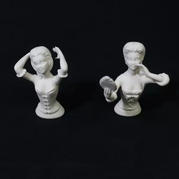 Lot of 2 Victorian Lady Porcelain Doll Busts Unpainted