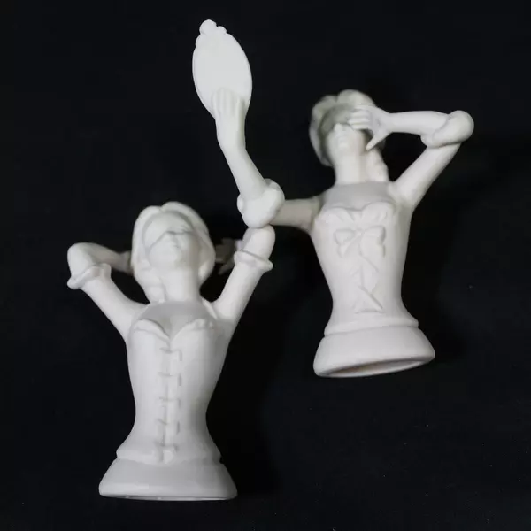 Lot of 2 Victorian Lady Porcelain Doll Busts Unpainted