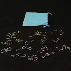 33 Piece Metal Brain Teaser Puzzle With Blue Velvet Bag