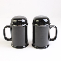 Salt & Pepper Shakers Black Ceramic Large 2-Piece Set With Handles