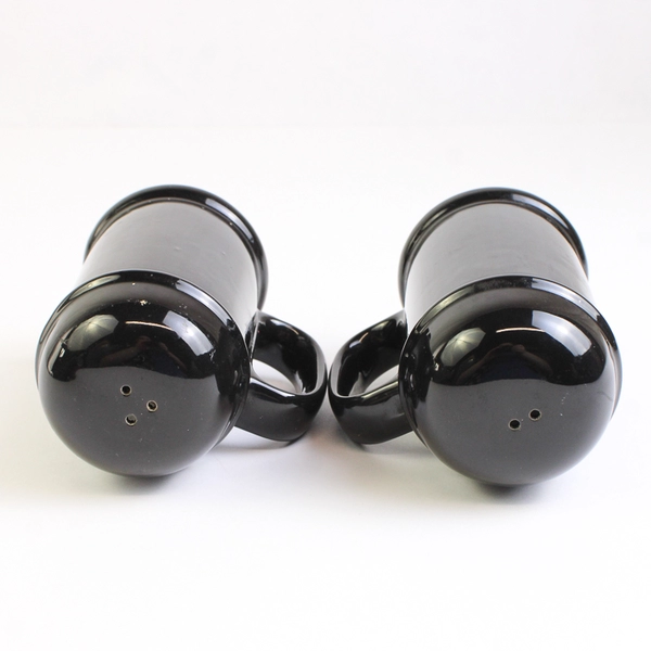 Salt & Pepper Shakers Black Ceramic Large 2-Piece Set With Handles