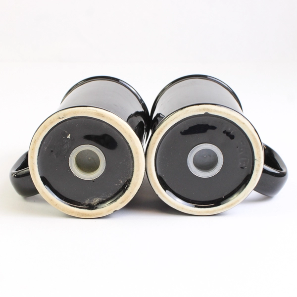 Salt & Pepper Shakers Black Ceramic Large 2-Piece Set With Handles