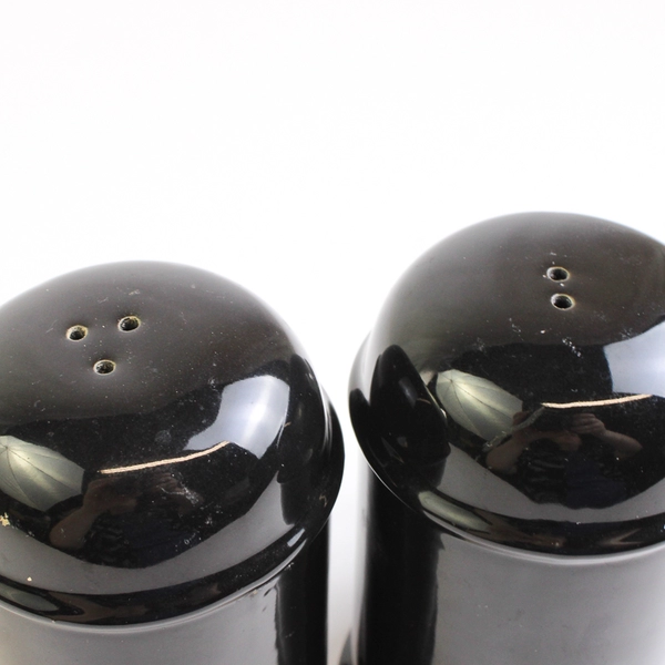 Salt & Pepper Shakers Black Ceramic Large 2-Piece Set With Handles