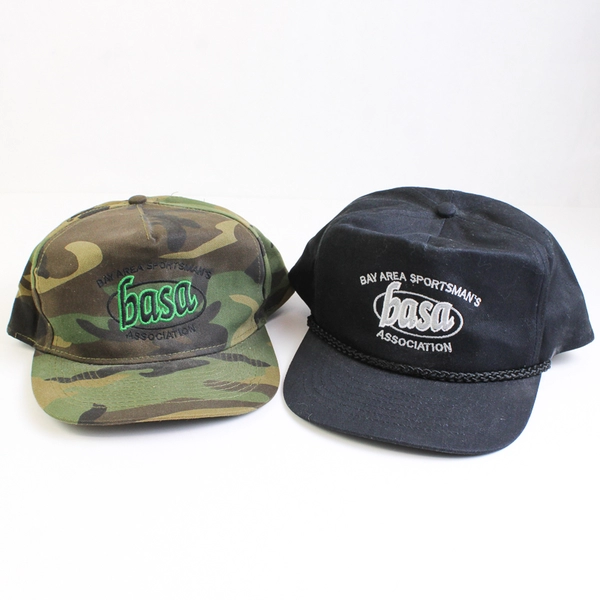 Lot of 2 BASA Snap Back Hats Camo & Black Bay Area Sports One Size