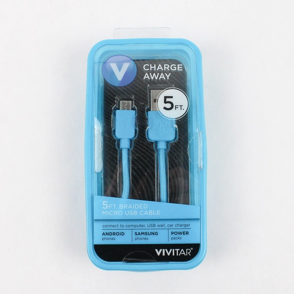 Vivitar Blue Braided Micro USB Cable White/Gray 5ft Android New