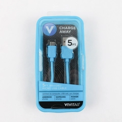 Vivitar Blue Braided Micro USB Cable White/Gray 5ft Android New