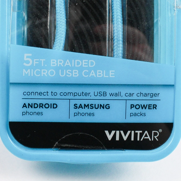 Vivitar Blue Braided Micro USB Cable White/Gray 5ft Android New