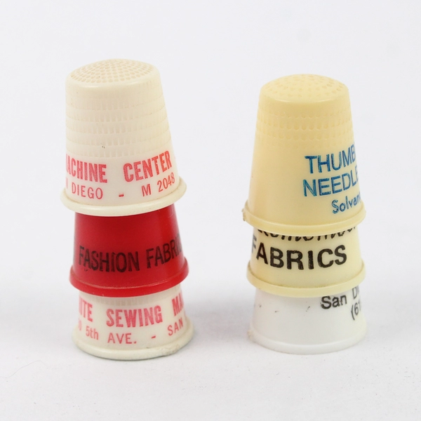 6 Plastic Advertising Thimbles Sewing and Fabric Centers Southern California