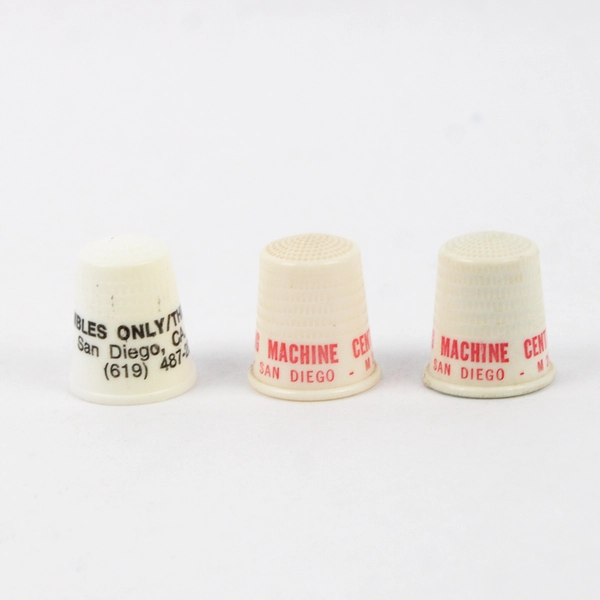 6 Plastic Advertising Thimbles Sewing and Fabric Centers Southern California