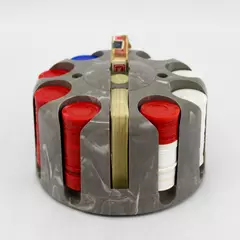 Vintage Marbled Gray Bakelite Round Poker Chip Carousel With Chips And Cards
