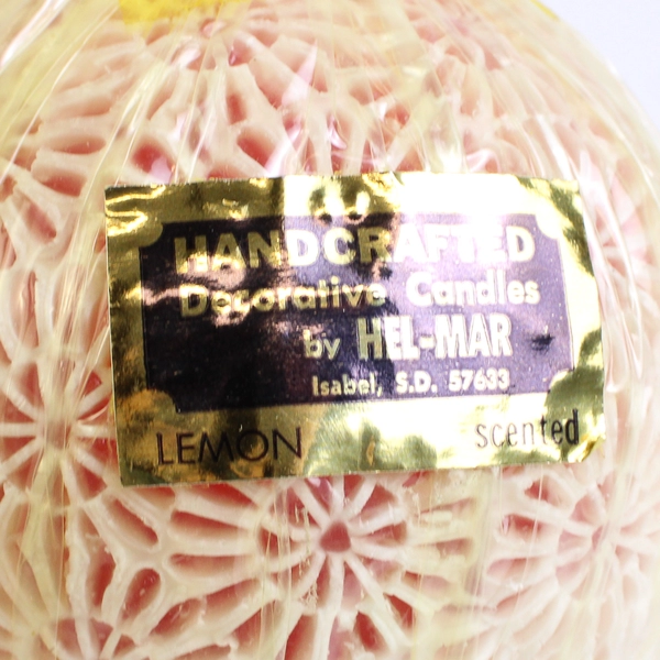Hel-Mar Handcrafted Decorative Candle Sphere/Round Pink/White Lemon Scented