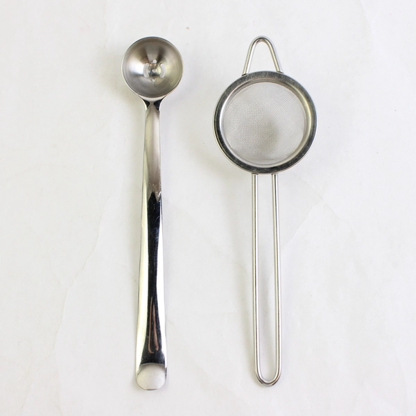 Lot Of 2 Unbranded Stainless Steel Kitchen Items 1 Olive Spoon 1 Small Strainer