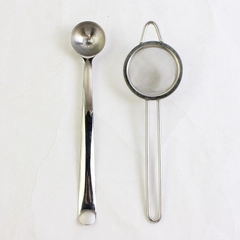 Lot Of 2 Unbranded Stainless Steel Kitchen Items 1 Olive Spoon 1 Small Strainer