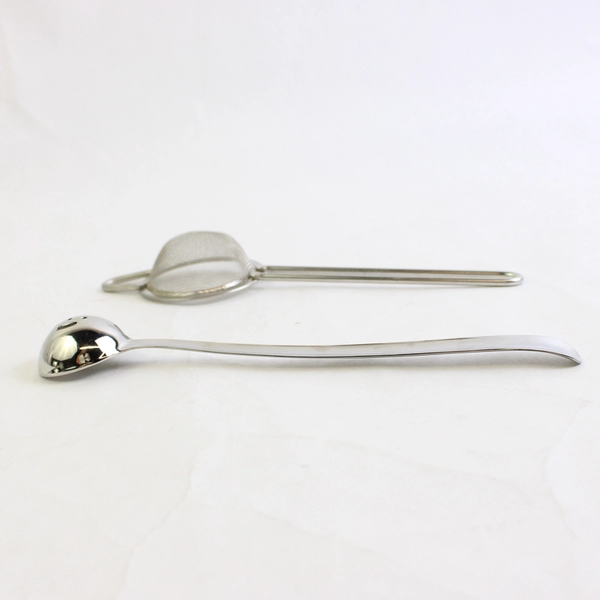 Lot Of 2 Unbranded Stainless Steel Kitchen Items 1 Olive Spoon 1 Small Strainer