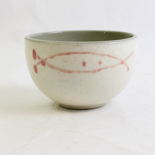 Small Unbranded Round Ceramic Bowl Green White Simple 2.5" Tall