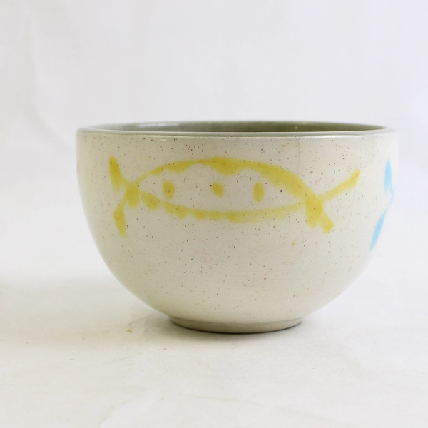 Small Unbranded Round Ceramic Bowl Green White Simple 2.5" Tall