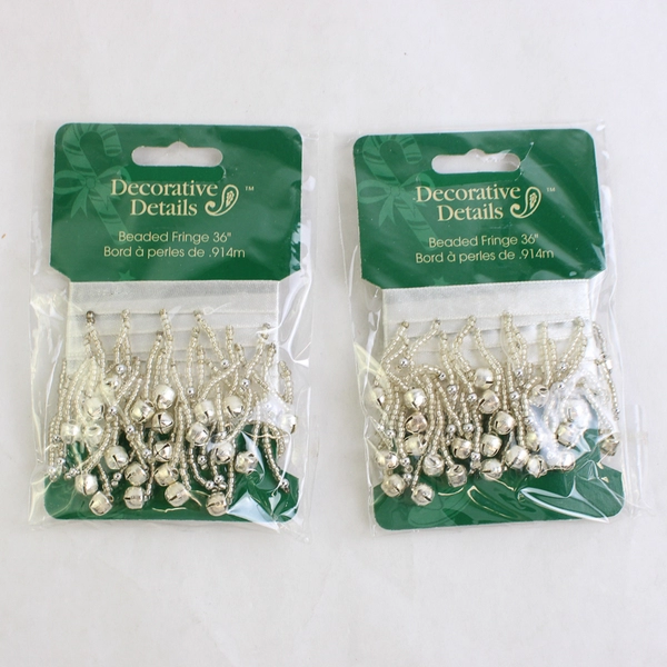 Lot of 2 Packs Decorative Details 36" Beaded Fringe Trim Silver Bells SEALED