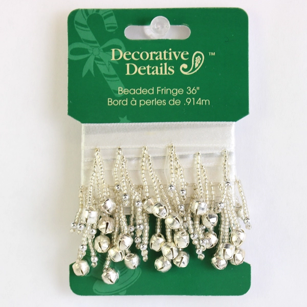 Lot of 2 Packs Decorative Details 36" Beaded Fringe Trim Silver Bells SEALED