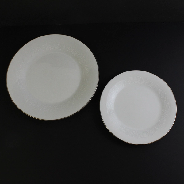 Noritake Reina Dinner Plate and Salad Plate White Floral Platinum Rim 6450Q