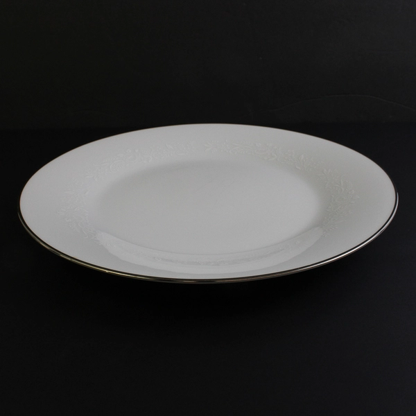 Noritake Reina Dinner Plate and Salad Plate White Floral Platinum Rim 6450Q