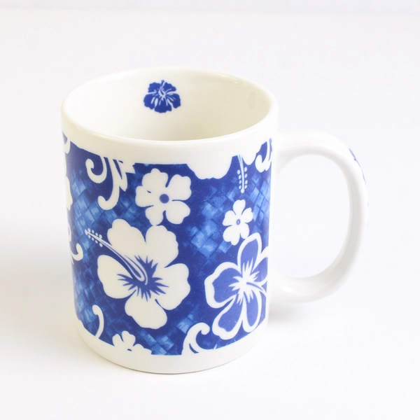 Blue Hibiscus On White Ceramic Coffee Mug Designed in Hawaii 4" Tall
