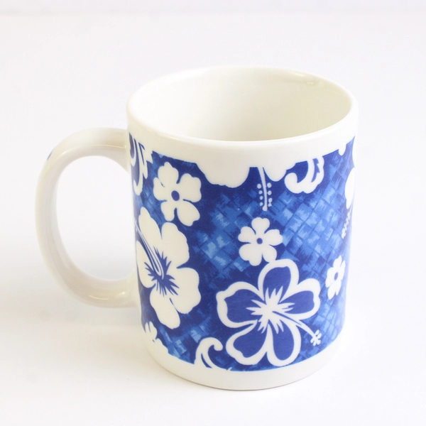 Blue Hibiscus On White Ceramic Coffee Mug Designed in Hawaii 4" Tall