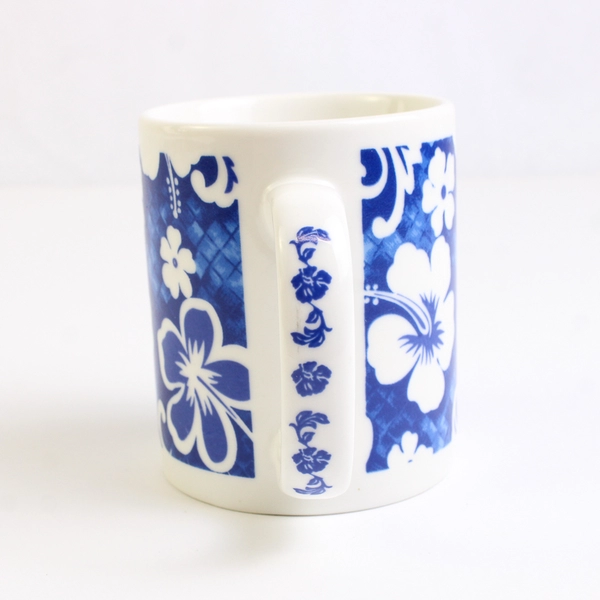 Blue Hibiscus On White Ceramic Coffee Mug Designed in Hawaii 4" Tall